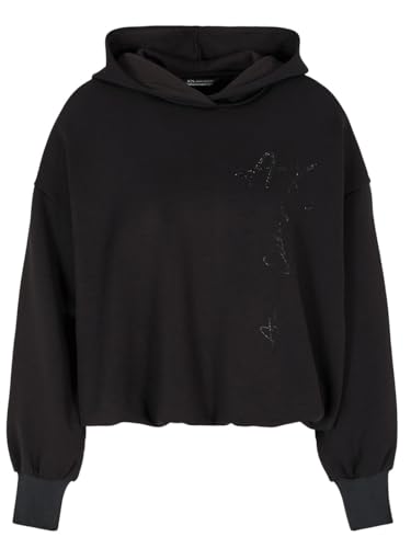 Armani Exchange Women's Sustainable, Hooded, Side Tone on Tone Logo Hooded Sweatshirt Black,L von Armani Exchange