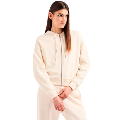 Armani Exchange Women's Sustainable, Logo downstrings, Hooded and Zip Closure Hooded Sweatshirt White,S von Armani Exchange