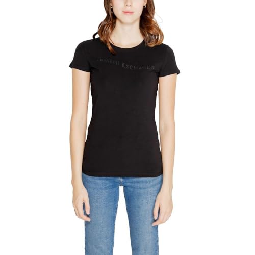Armani Exchange Women's Sustainable, Slim fit, Distrorted Studded Logo T-Shirt Black,XS von Armani Exchange