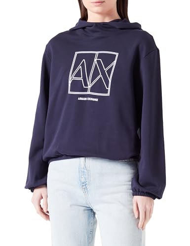 Armani Exchange Women's Sustainable diagonal French Terry Hooded Sweatshirt, Blueberry, 32 von Armani Exchange