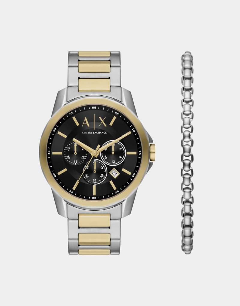 Armani Exchange - Zweifarbiges Set aus Edelstahl in Gold-Silber, aus Chronograph und Armband-Goldfarben von Armani Exchange