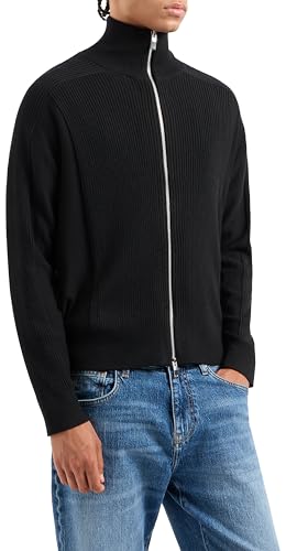 Armani ExchangeMen's The Grid, Sustainable, Logo Zip Cardigan Sweater Black,XL von Armani Exchange