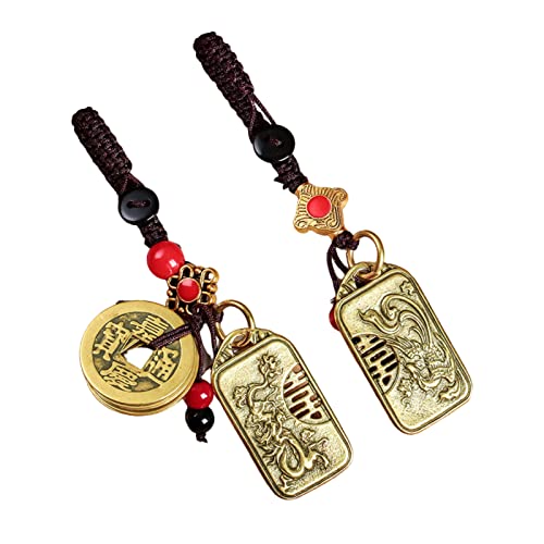 Ein Paar Drachen und Phönix Glücksbringer Messing Auto Schlüsselanhänger Anhänger Ethno Style Taschenanhänger Handmade Key Chain Lanyard, Messing von A/X