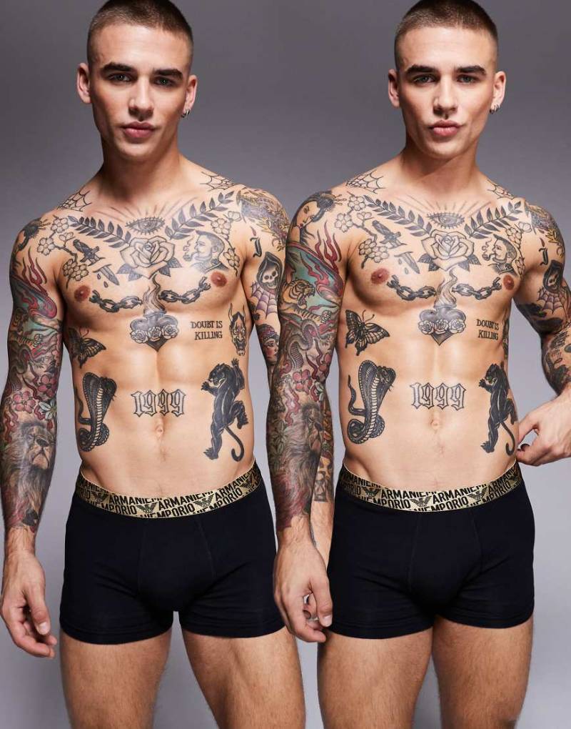 Emporio Armani - Bodywear - 2er-Pack Unterhosen in Schwarz mit goldenem Logo-Bund in einer Geschenkbox von Armani Exchange