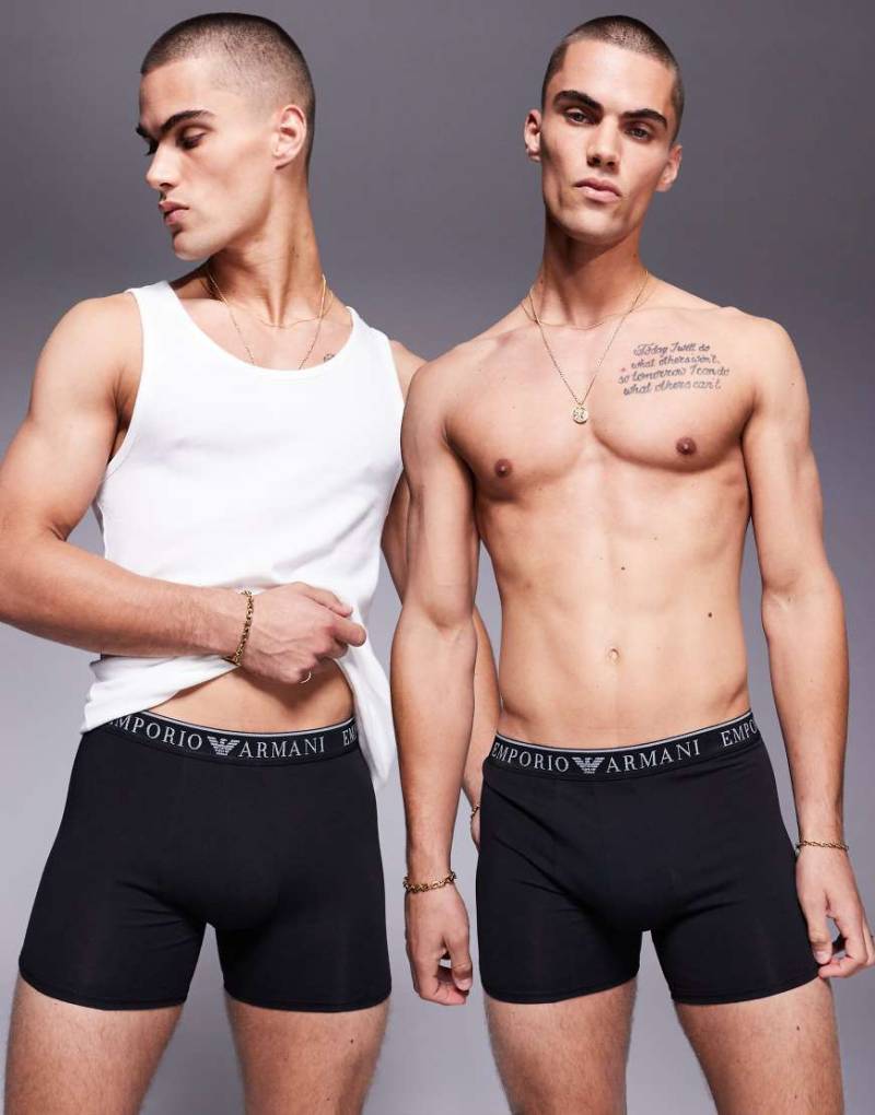 Emporio Armani - Bodywear - 2er-Pack eng geschnittene Boxershorts in Schwarz mit Logo-Bund von Armani Exchange