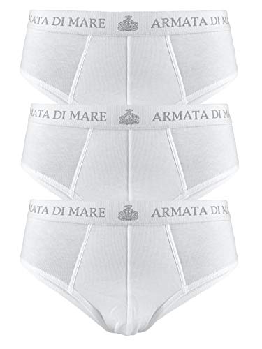Armata di mare 3 Herren-Slips aus elastischer Baumwolle mit sichtbarem Gummizug außen und Schriftzug Weiß Schwarz Grau Blau (4/M, Weiß), Weiß von Armata di Mare