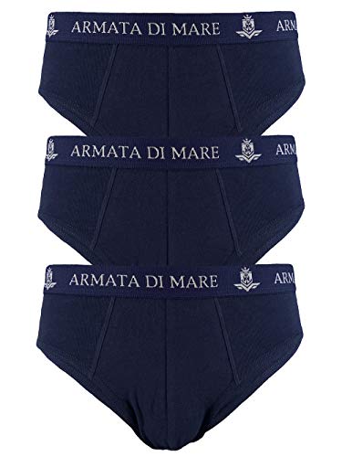 Armata di mare 3 Herren-Slips aus elastischer Baumwolle mit Gummizug außen in Sicht- und Schriftzug, Weiß, Schwarz, Grau, Blau (7/XXL, Blau), blau, XXL von Armata di Mare