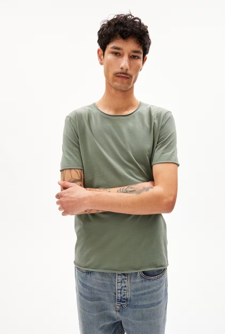 AAMON BRUSHED | Armedangels | veganes T-Shirt | grey green L von Armedangels