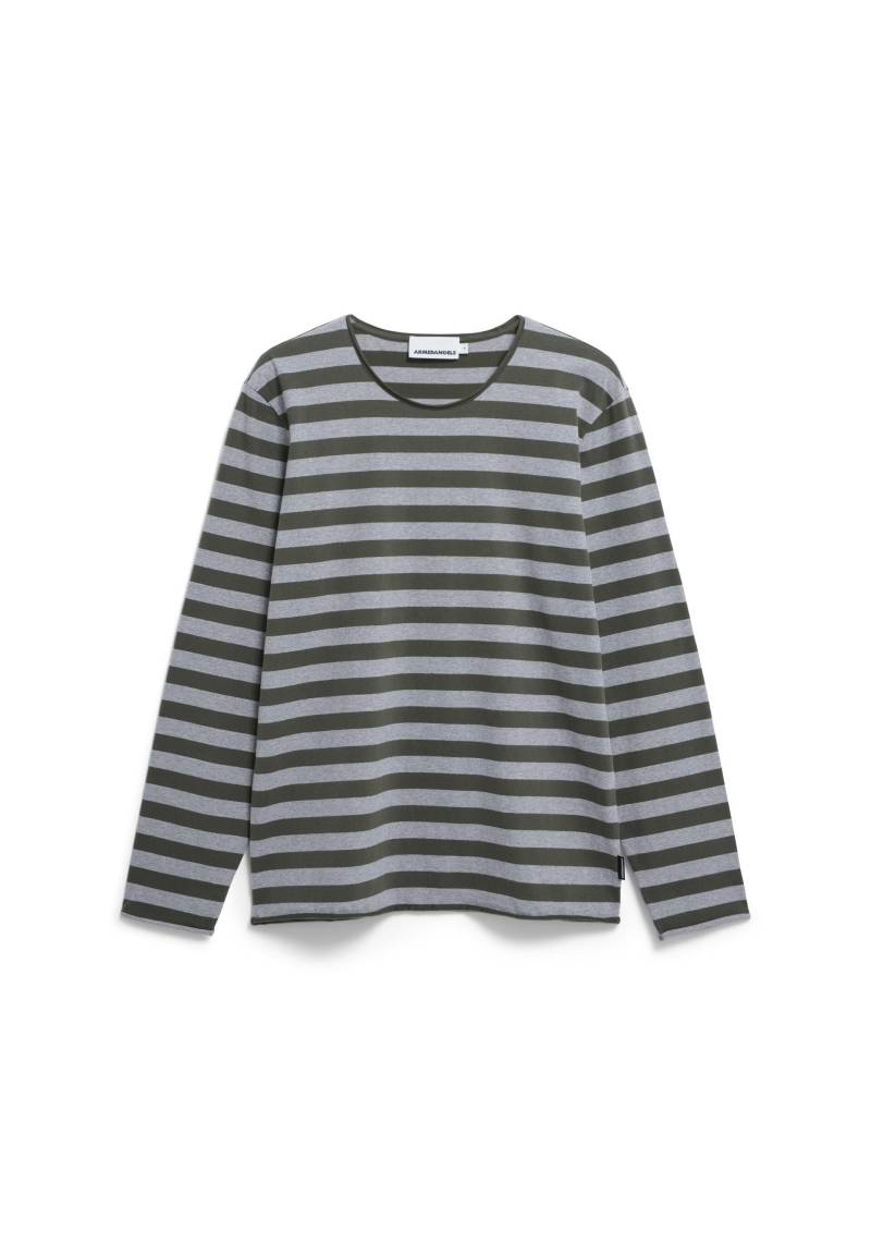 Armedangels - MAARKOS LS STRIPES BR silver melange-forest pine - Gr. - M von Armedangels