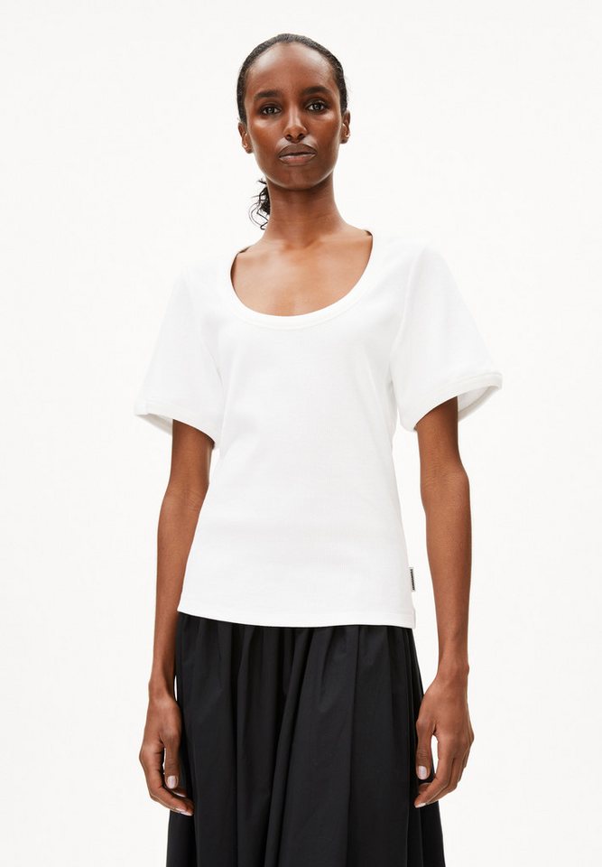 Armedangels T-Shirt VIOLAHAA Ripp-T-Shirt aus Bio-Baumwoll Mix Fitted (Fitted) Tiefer Rundhalsausschnitt von Armedangels
