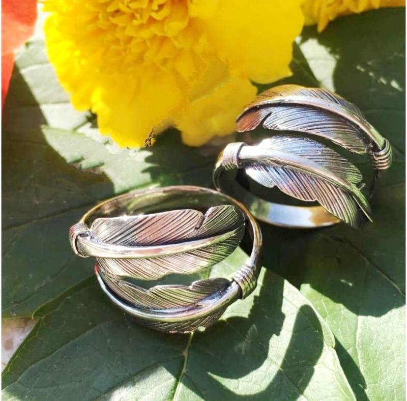 Federring Silber 925 Verstellbare Ringe Frauen Männer Unisex Boho Federschmuck Geschenke Ausgefallener Ring Small Size von ArmenianSpirit