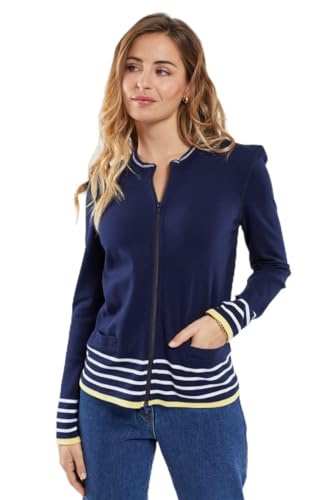 Armor Lux Damen Cardigan mit Reißverschluss Strickjacke, Seal/Weiß/Grapefruit, 48 von Armor Lux