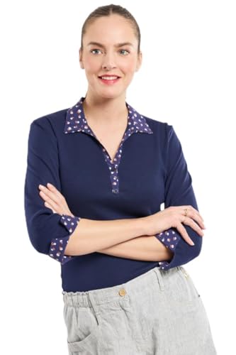 Armor Lux Damen Polo À Manches 3/4 et Col Boutonné Motifs Floraux en Coton Femme Polohemd, Robben Imp. Sagina, M von Armor Lux
