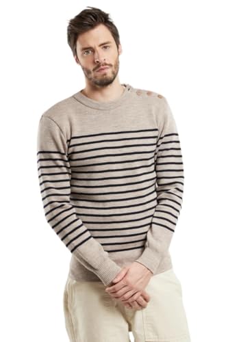 Armor Lux Herren Gestreifter Matrosenpullover Molène aus Wolle Pullover, Sandstone meliert/Schiff, Large von Armor Lux