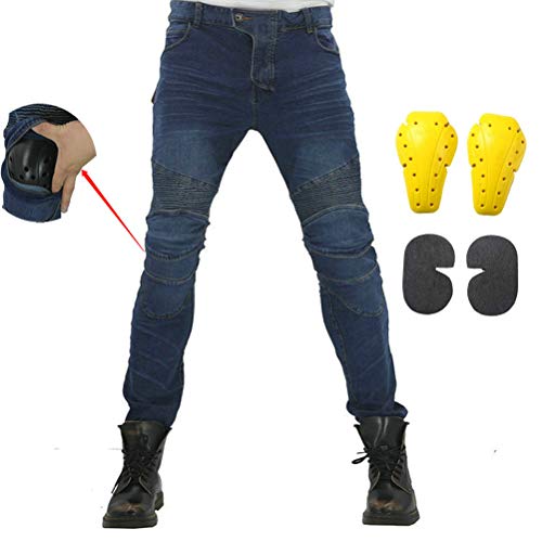 Motorrad-Reitjeans mit 4 x Panzer-Knie-Hüftpolstern für Männer und Frauen, Biker-Schutzhose, blau, 35 W/32 L von Armor QTrees