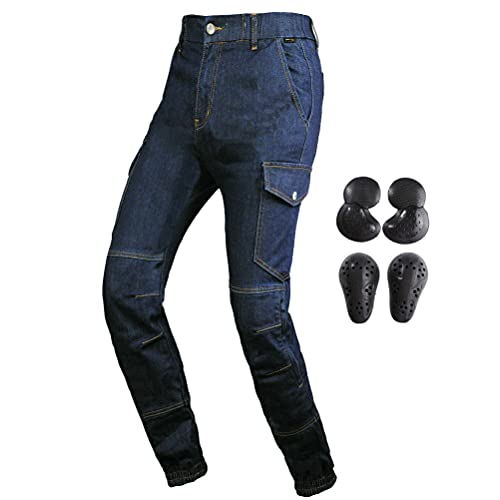 Armor Qtrees Herren Motorrad Reiten Hose Denim Jeans Fahrrad Radfahren Motocross Rennen Lokomotive mit 4 x verbesserten Knien Hüfte Pads, blau, 58 von Armor Qtrees