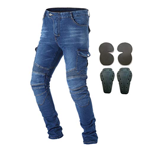 Herren Motorrad Reiten Schutzhose Denim Jeans mit Rüstung 4 x Knie-Hüftpolster, blau, Bundweite: 84 cm, beinlänge: 81 cm von Armor Qtrees