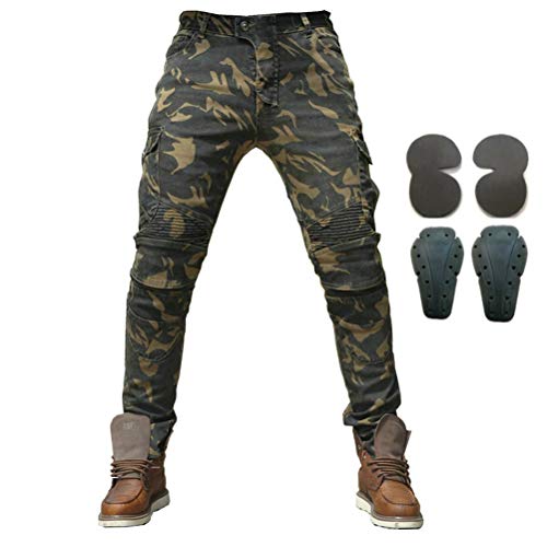 Herren Motorrad Reiten Schutzhose Denim Jeans mit Rüstung 4 x Knie-Hüftpolster, camouflage, 41W x 32L von Armor Qtrees