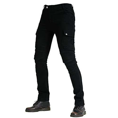 Biker Jeans Herren Motorrad Racing Hose verstärkt mit Aramid Schutz mit 4 x Upgrade Knie Hüfte Pads, Schwarz , XXL von Armor Qtrees