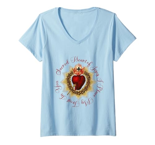 Damen Heiligstes Herz Jesu, ich Vertraue auf Dich, katholischer Christ T-Shirt mit V-Ausschnitt Damen Heiligstes Herz Jesu, ich Vertraue auf Dich, katholischer Christ T-Shirt mit V-Ausschnitt von Armor and Grace