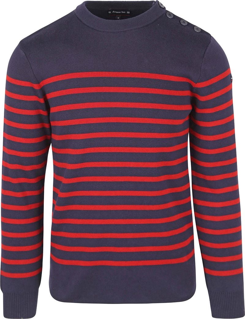 Armor-Lux Groix Pullover Streifen Navy Rot - Größe M von Armor-lux