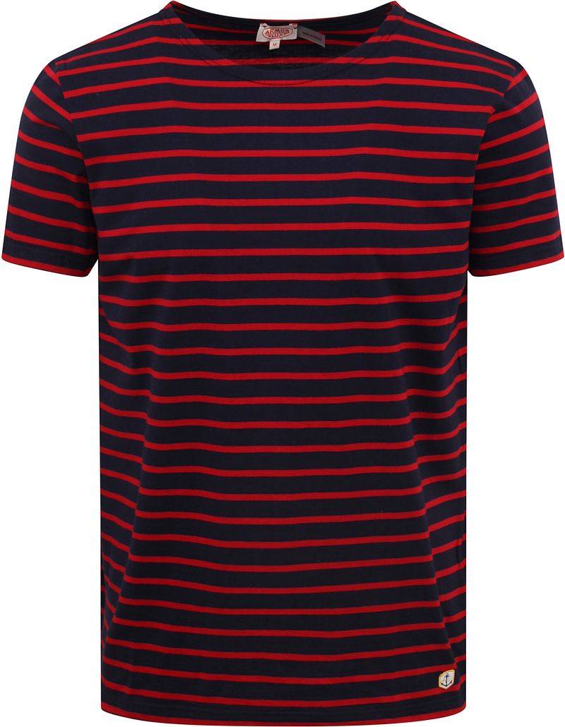Armor-Lux T-Shirt Streifen Navy Rot - Größe L von Armor-lux