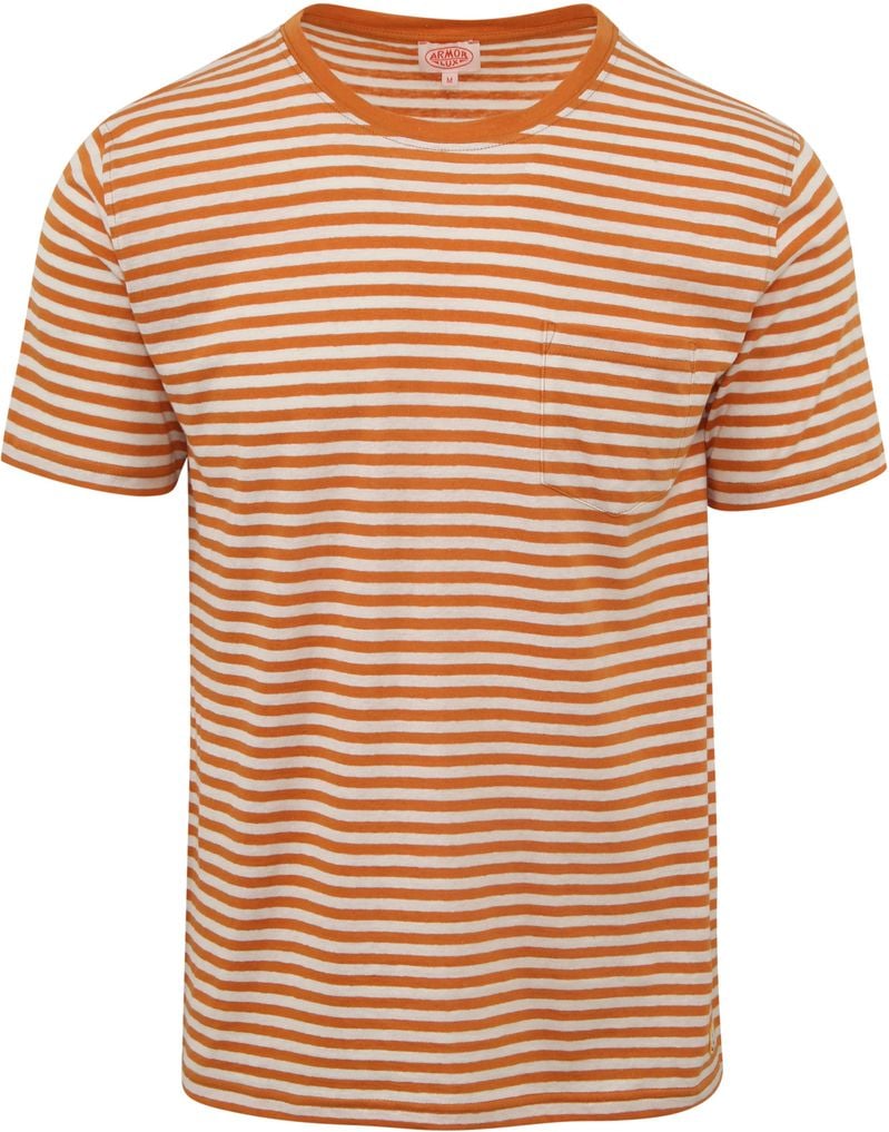 Armor-Lux T-Shirt Leinen Streifen Orange - Größe L von Armor-lux