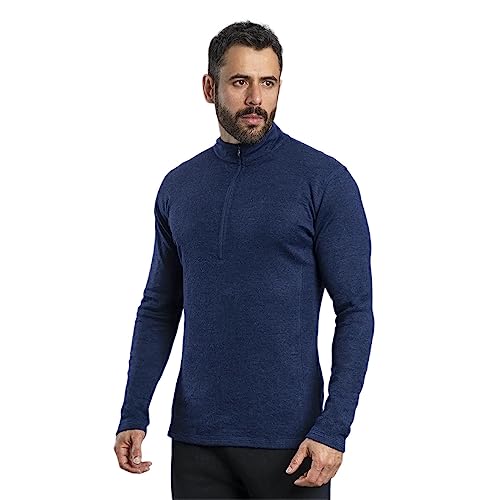 Arms of Andes AoA | Men's Alpaca Wool Base Layer: 300 Lightweight Half-Zip | Navy Blue S von Arms of Andes