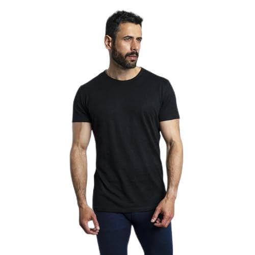 Arms of Andes | Men's Sustainable Alpaca Wool Hiking T-Shirt: 160 Ultralight - Relaxed Fit | Black S von Arms of Andes