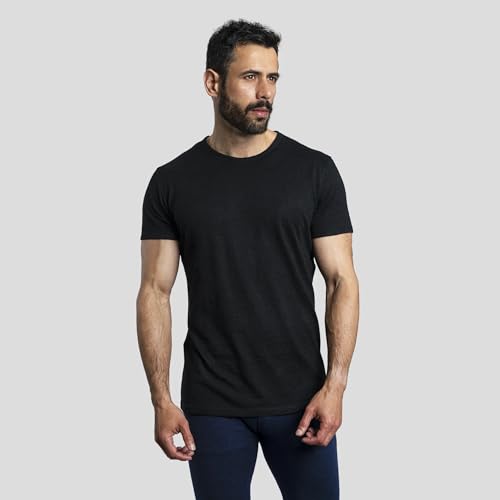 Arms of Andes - Men's Sustainable Alpaca Wool T-Shirt: 160 Ultralight Crew Neck - Black S von Arms of Andes
