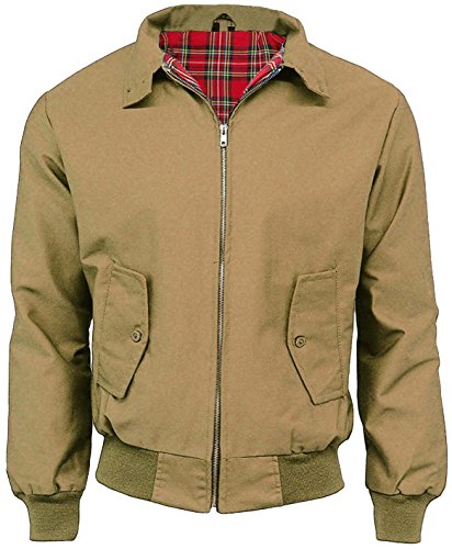 Army And Workwear Harrington Herren-Bomberjacke mit Schottenkaro-Futter, hergestellt in Großbritannien, klassische Bomberjacke mit Reißverschluss, camel, XXL von Army And Workwear