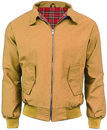 Army And Workwear Harrington Herren-Bomberjacke mit Schottenkaro-Futter, hergestellt in Großbritannien, klassische Bomberjacke mit Reißverschluss, senffarben, S von Army And Workwear