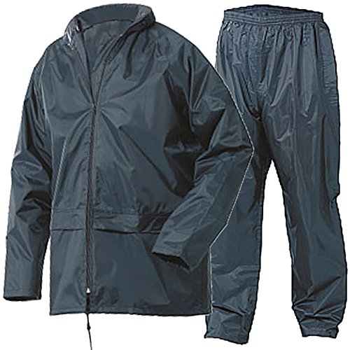 ERWACHSENE-WASSERDICHT REGENANZUG JACKE & HOSE SET REGEN ÜBER ANZUG MIT KAPUZE STURM-MANTEL - Marineblau, S von Army And Workwear