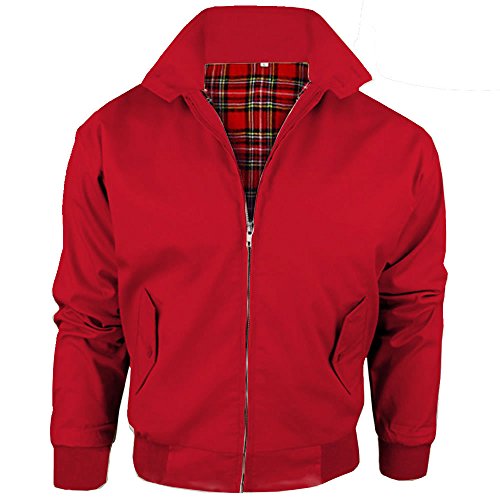 Harrington-Jacke mit kariertem Futter, gefertigt in Großbritannien, Herren, mit Reißverschluss, klassische Bomberjacke Gr. Large, rot von Army And Workwear