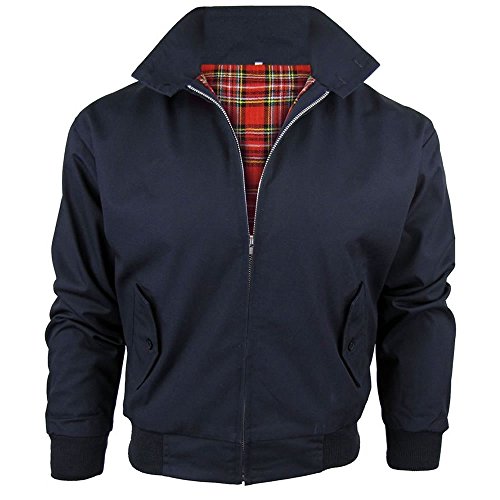 Harrington-Jacke mit kariertem Futter, gefertigt in Großbritannien, Herren, mit Reißverschluss, klassische Bomberjacke Gr. M, navy von Army And Workwear