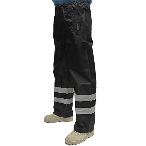 Hi Viz Schwarz Wasserdicht Regen über Hose High Vis Sichtbarkeit Gummizug Hose Herren Gr. XXXXL, schwarz von Army And Workwear