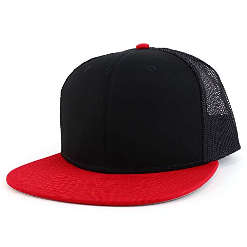 Armycrew Oversize XXL Blank Flatbill Mesh Snapback Cap, Schwarz Rot, XX-Large von Armycrew