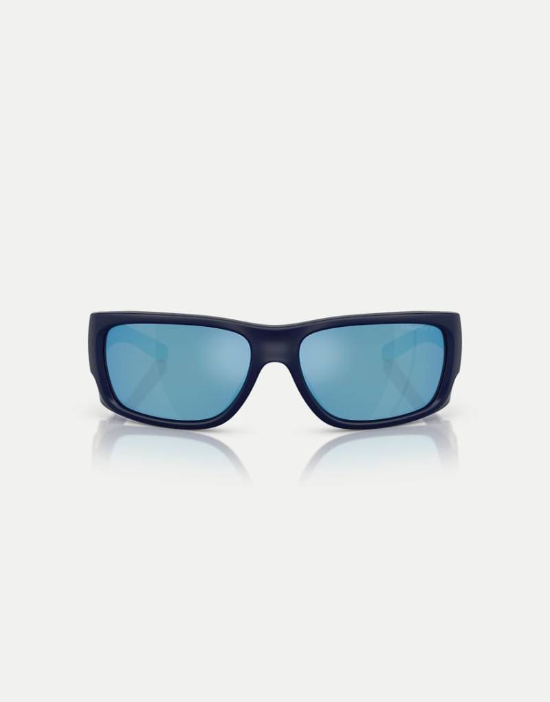 Arnette - Flipside - Rechteckige, polarisierte Sonnenbrille mit dunkelblauer, matter Oberseite/in Glänzend mit blau verspiegelten Gläsern von Arnette
