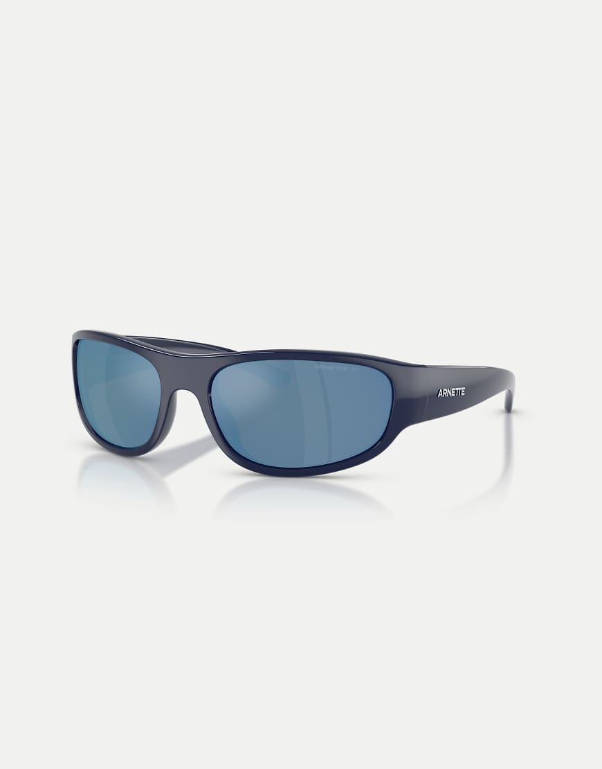 Arnette - Gondo - Rechteckige Sonnenbrille in Blau mit polarisierten, verspiegelten Gläsern in Grau von Arnette