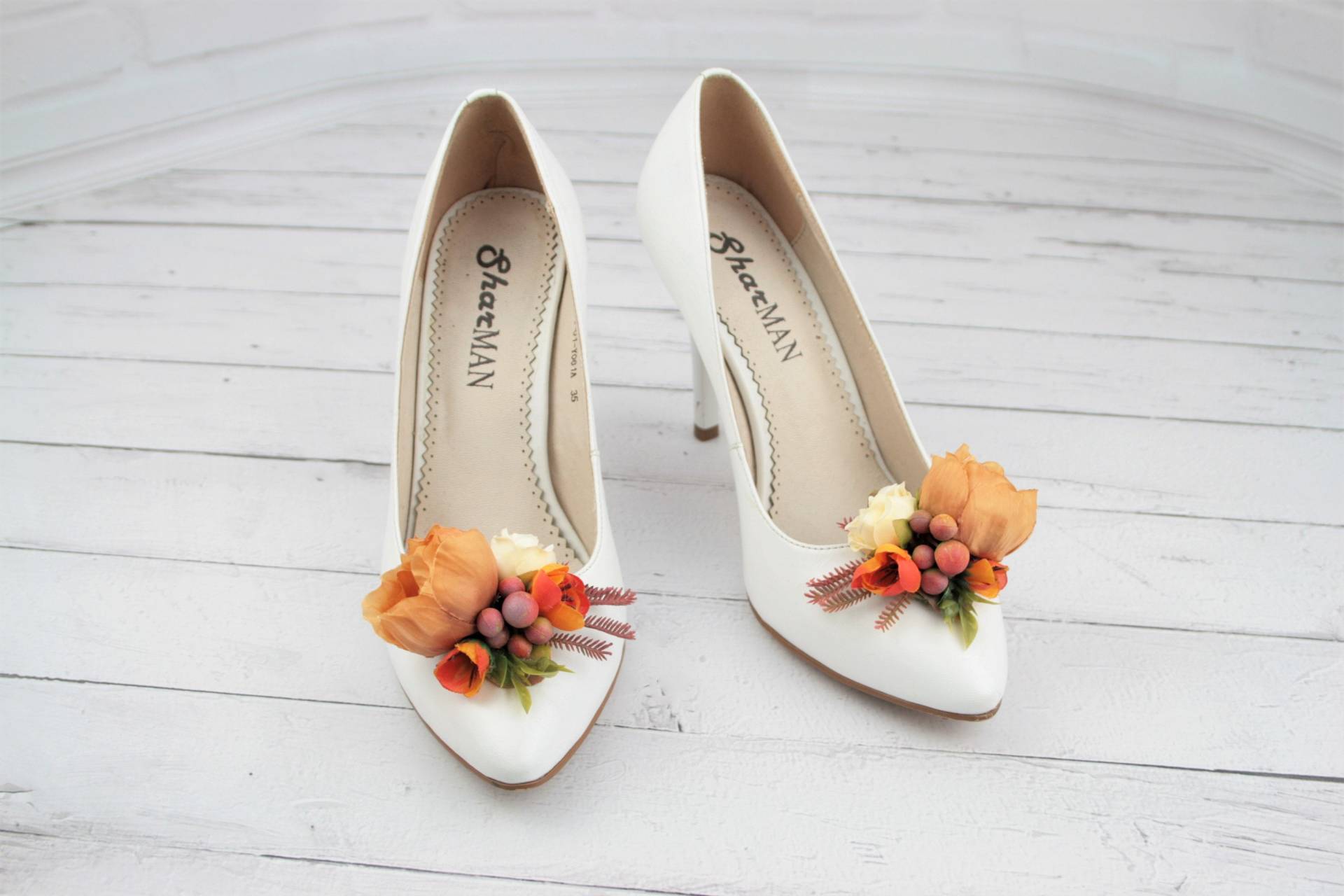 Hochzeit Schuhclips Brautschuhe Dekoration Fußschmuck Clips Frauen Floral Orange Mädchen von ArnikaStylishWedding