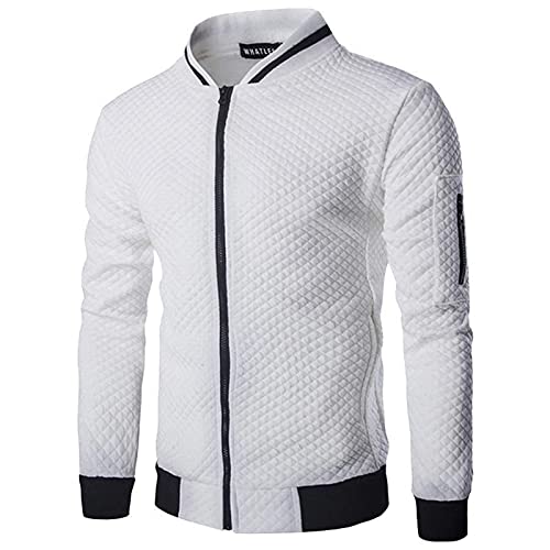 Aro Lora Herren Casual Zipper Sweatshirts Cardigan Langarm Bomberjacke Weiß 2XL von Aro Lora