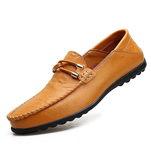 Aro Lora Herren Mokassins Lederschuhe Schuhe Penny Loafers Slipper Hausschuhe Leder Slip On Fahren Schuhe Gelb 46 EU von Aro Lora