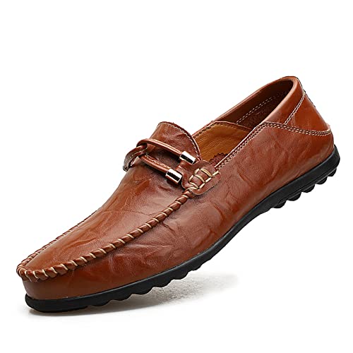 Aro Lora Herren Mokassins Lederschuhe Schuhe Penny Loafers Slipper Hausschuhe Leder Slip On Fahren Schuhe RotBraun 42 EU von Aro Lora