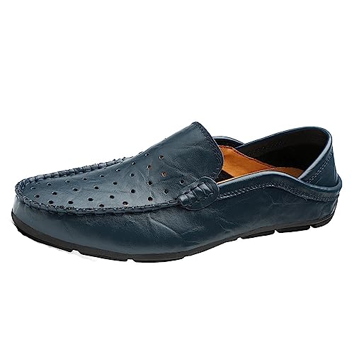 Aro Lora Herren Mokassins Slipper Business Penny Loafers Schuhe Leder Schuhe Komfort Fahrschuhe Flache Hausschuhe LöcherDunkelBlau 42 EU von Aro Lora