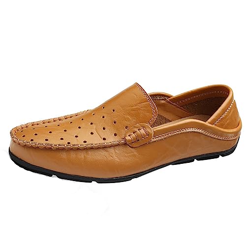 Aro Lora Herren Mokassins Slipper Business Penny Loafers Schuhe Leder Schuhe Komfort Fahrschuhe Flache Hausschuhe LöcherGelb 41 EU von Aro Lora