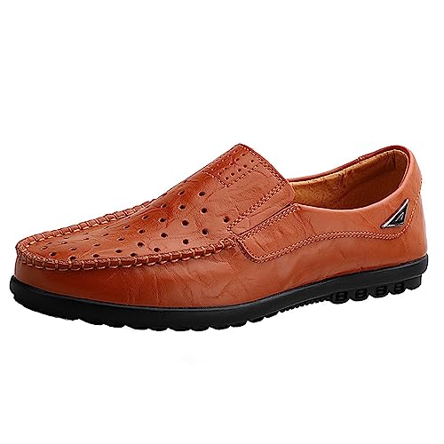 Aro Lora Herren Mokassins Slipper Business Penny Loafers Schuhe Leder Schuhe Komfort Fahrschuhe Flache Hausschuhe LöcherRotBraun 44 EU von Aro Lora