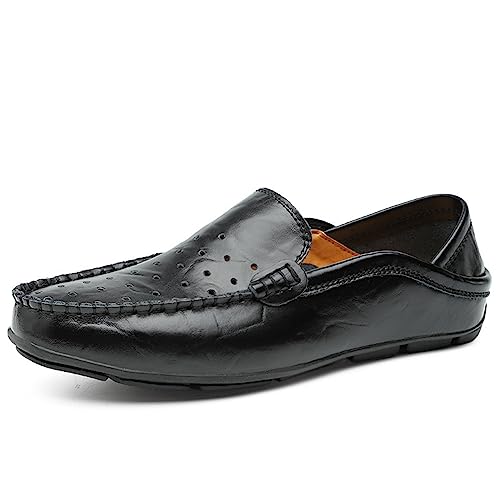 Aro Lora Herren Mokassins Slipper Business Penny Loafers Schuhe Leder Schuhe Komfort Fahrschuhe Flache Hausschuhe LöcherSolidSchwarz 43 EU von Aro Lora