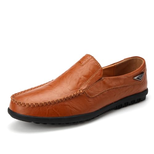 Aro Lora Herren Mokassins Slipper Business Penny Loafers Schuhe Leder Schuhe Komfort Fahrschuhe Flache Hausschuhe Rotbraun 40 EU von Aro Lora