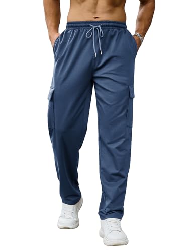 Aro Lora Jogginghose Herren Trainingshose Yogahose Leichte Fitness Hose mit Taschen Atmungsaktiv Freizeithose Sporthose Blau 4XL von Aro Lora