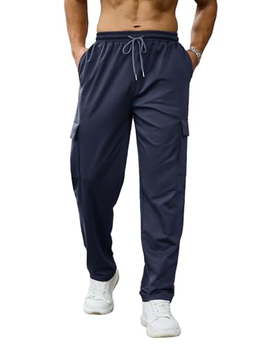 Aro Lora Jogginghose Herren Trainingshose Yogahose Leichte Fitness Hose mit Taschen Atmungsaktiv Freizeithose Sporthose Navy Blau XL von Aro Lora